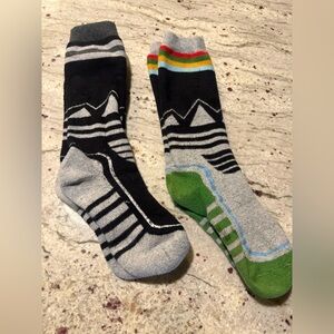 Striped Black and Gray Socks with Green Accents